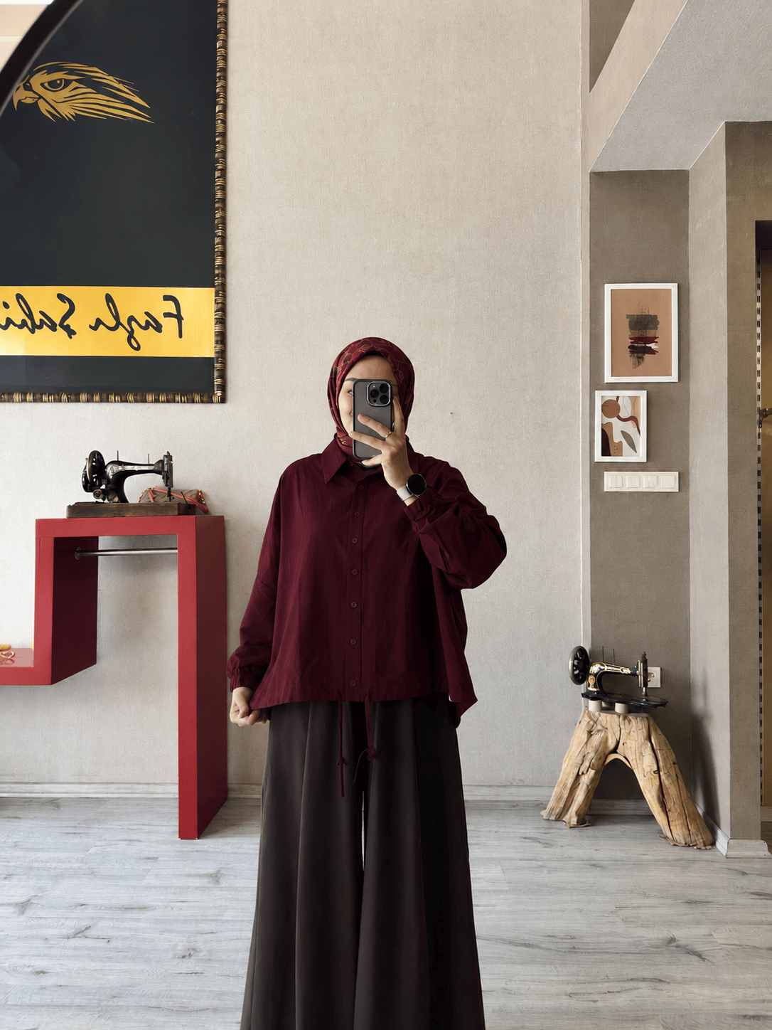Tasarım acı kahve düğmeli gömlek - 1156