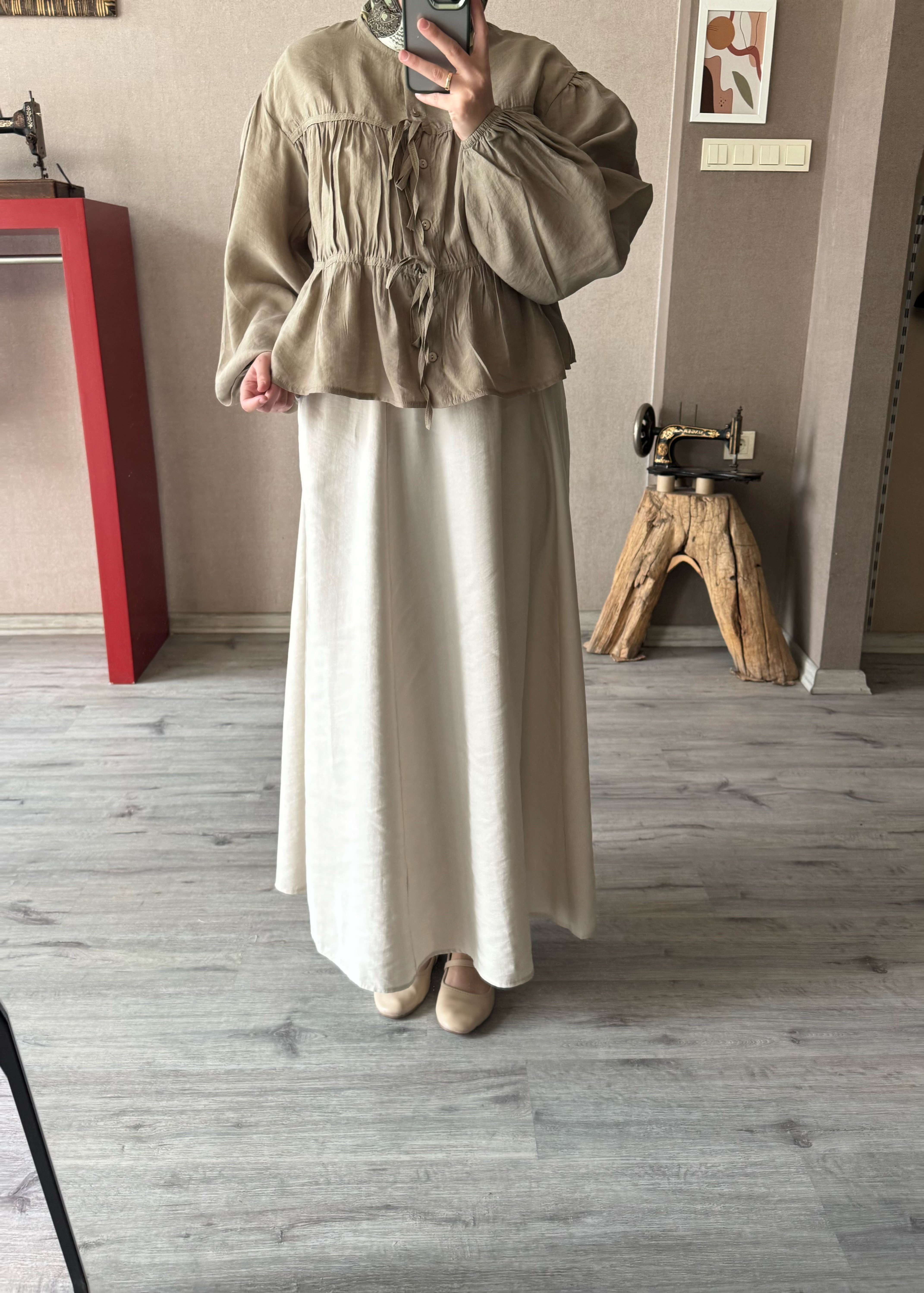 Tensel taş rengi etek - 1650