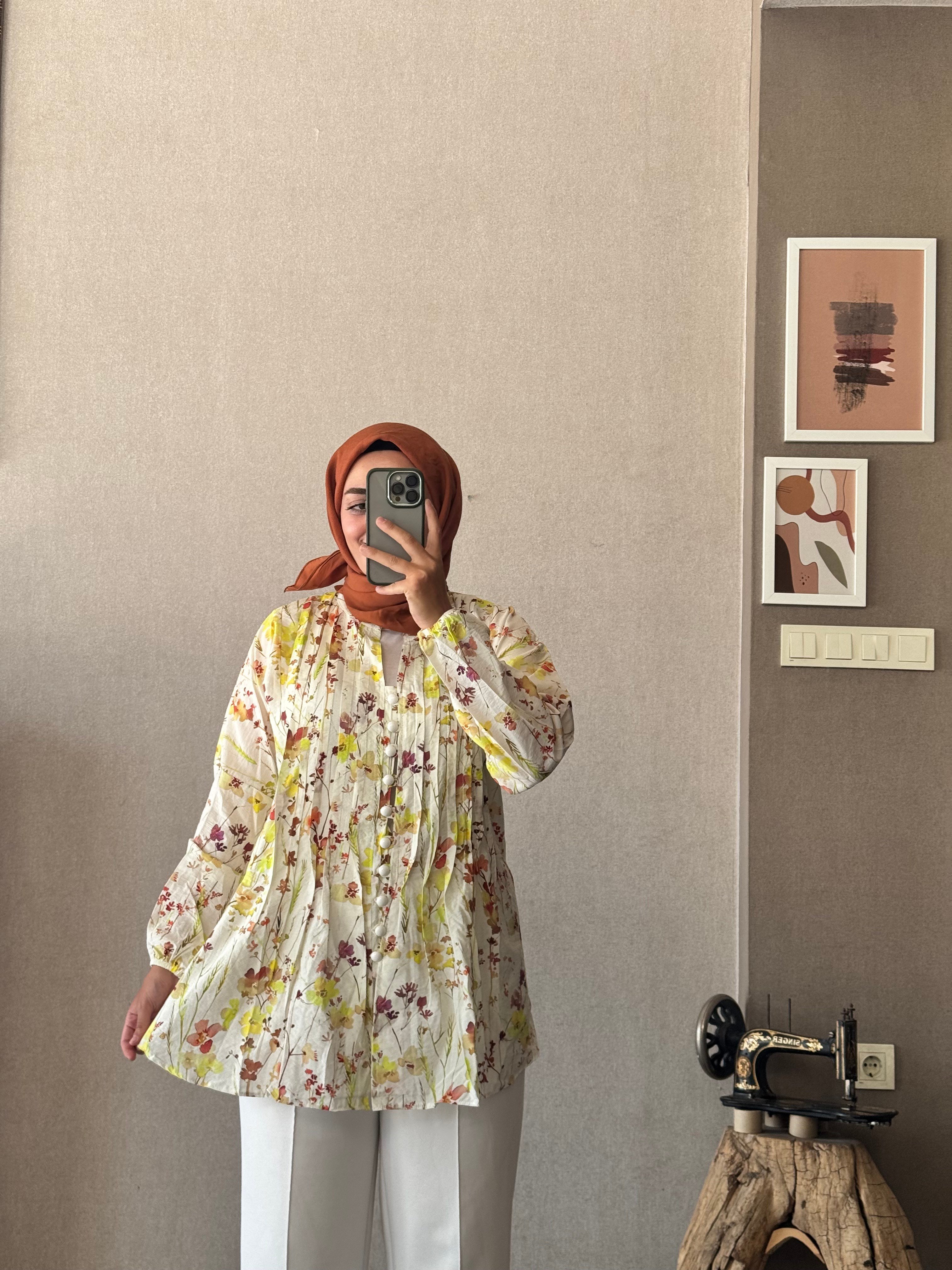 Yağyeşili nervüllü tunik - 1148
