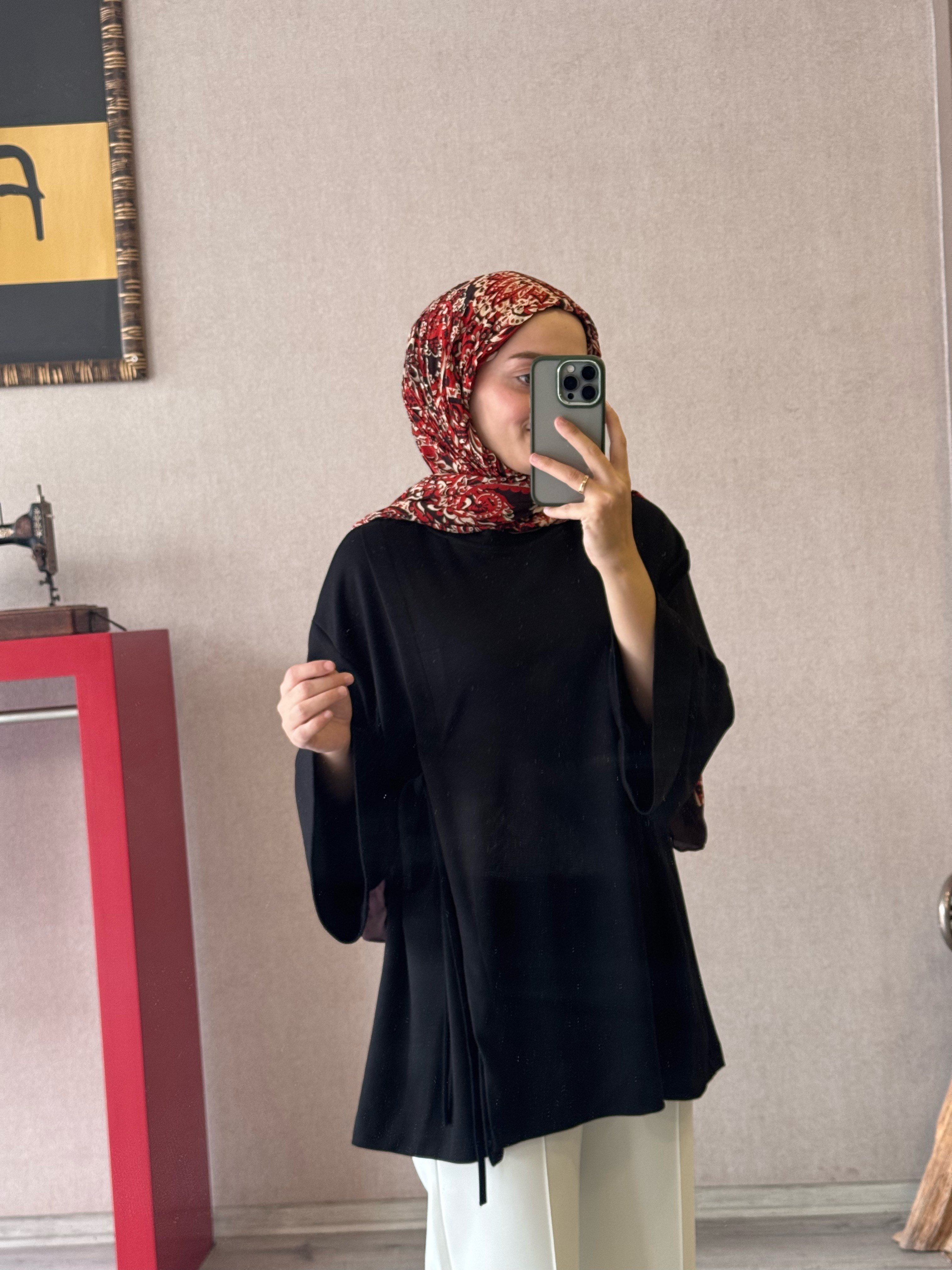 Yandan bağlamalı siyah tunik - 1192