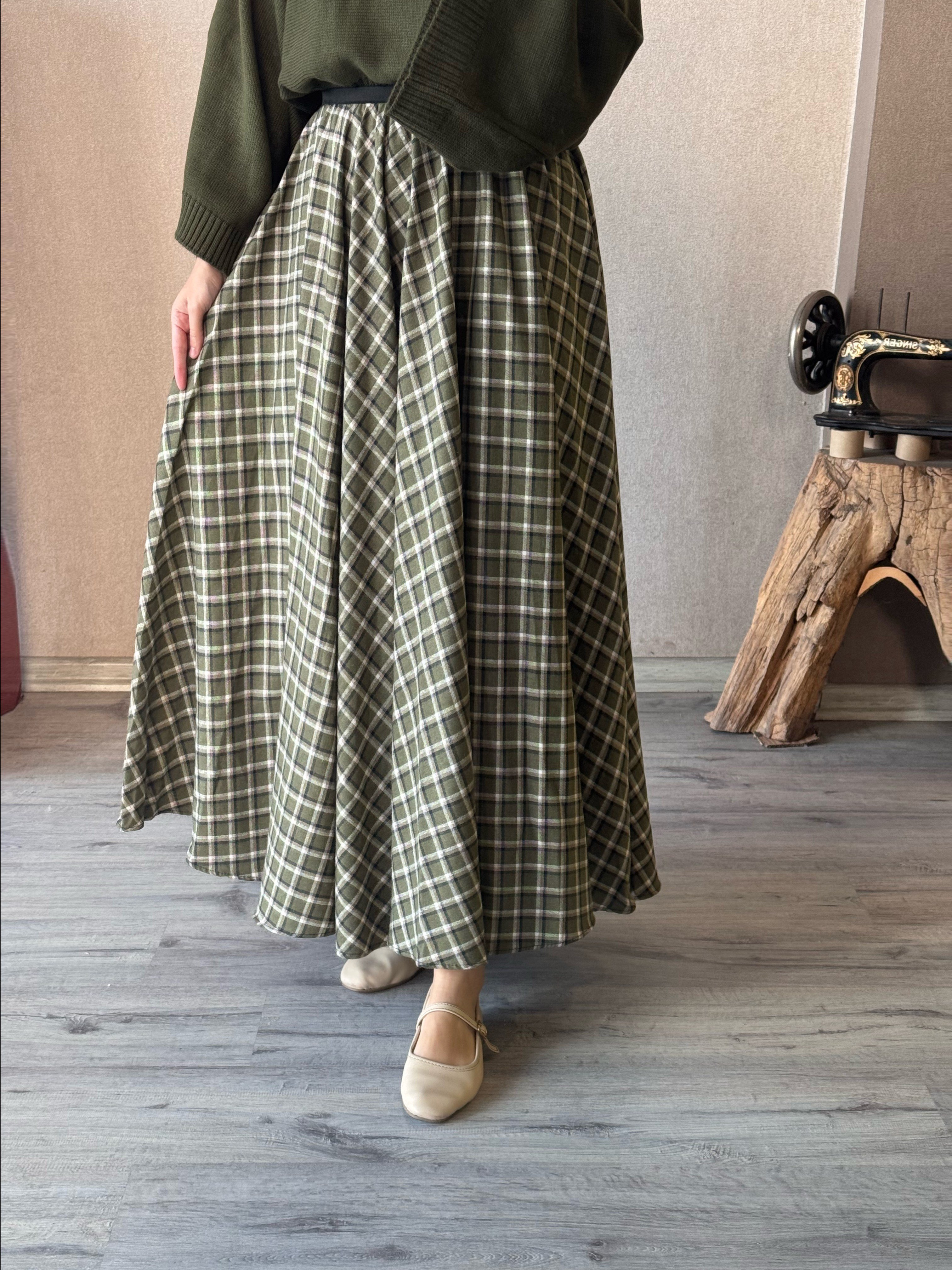 Yeşil kareli ekose etek - 1188