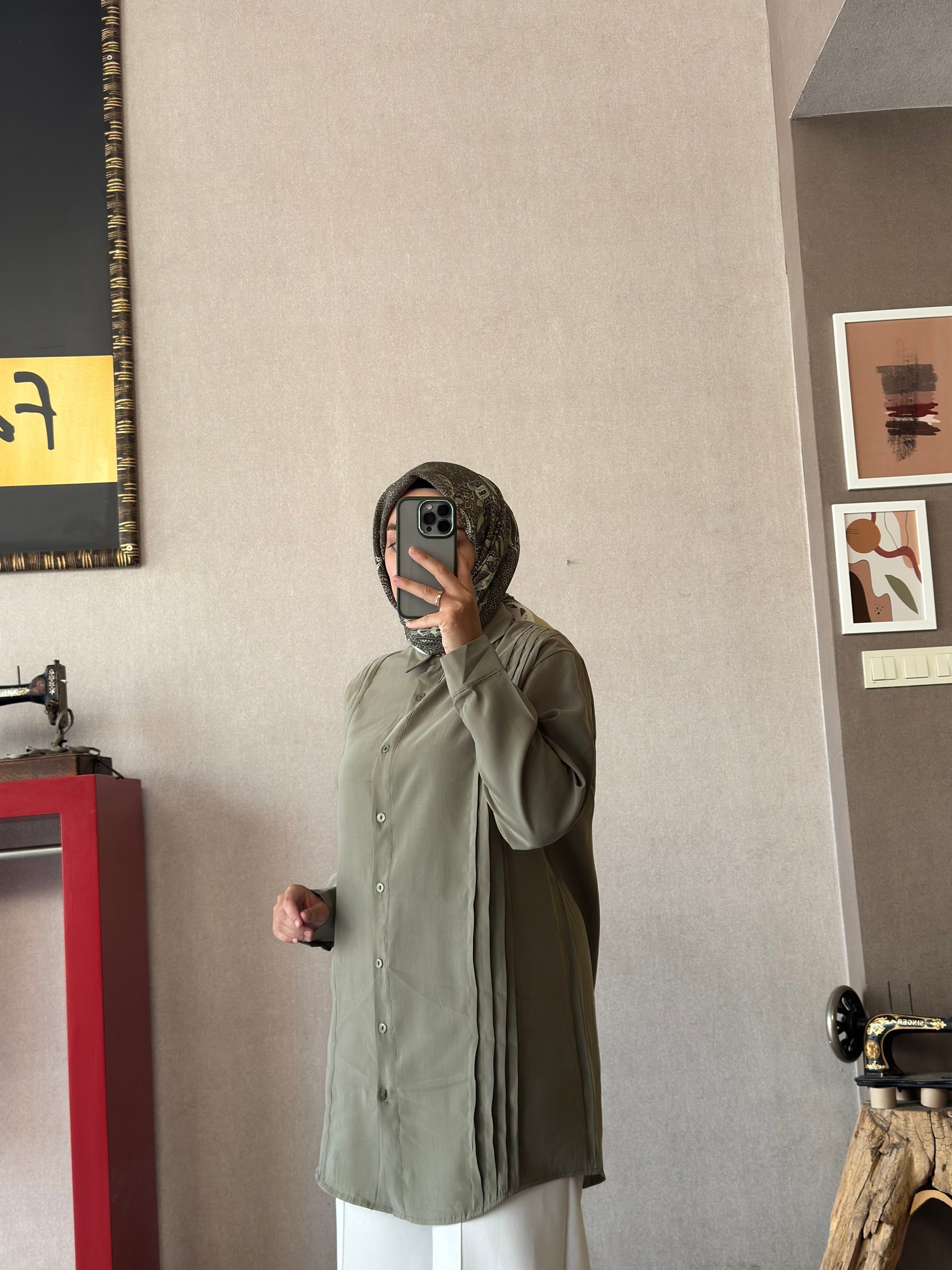 Yeşil modal nervüllü tunik - 1147