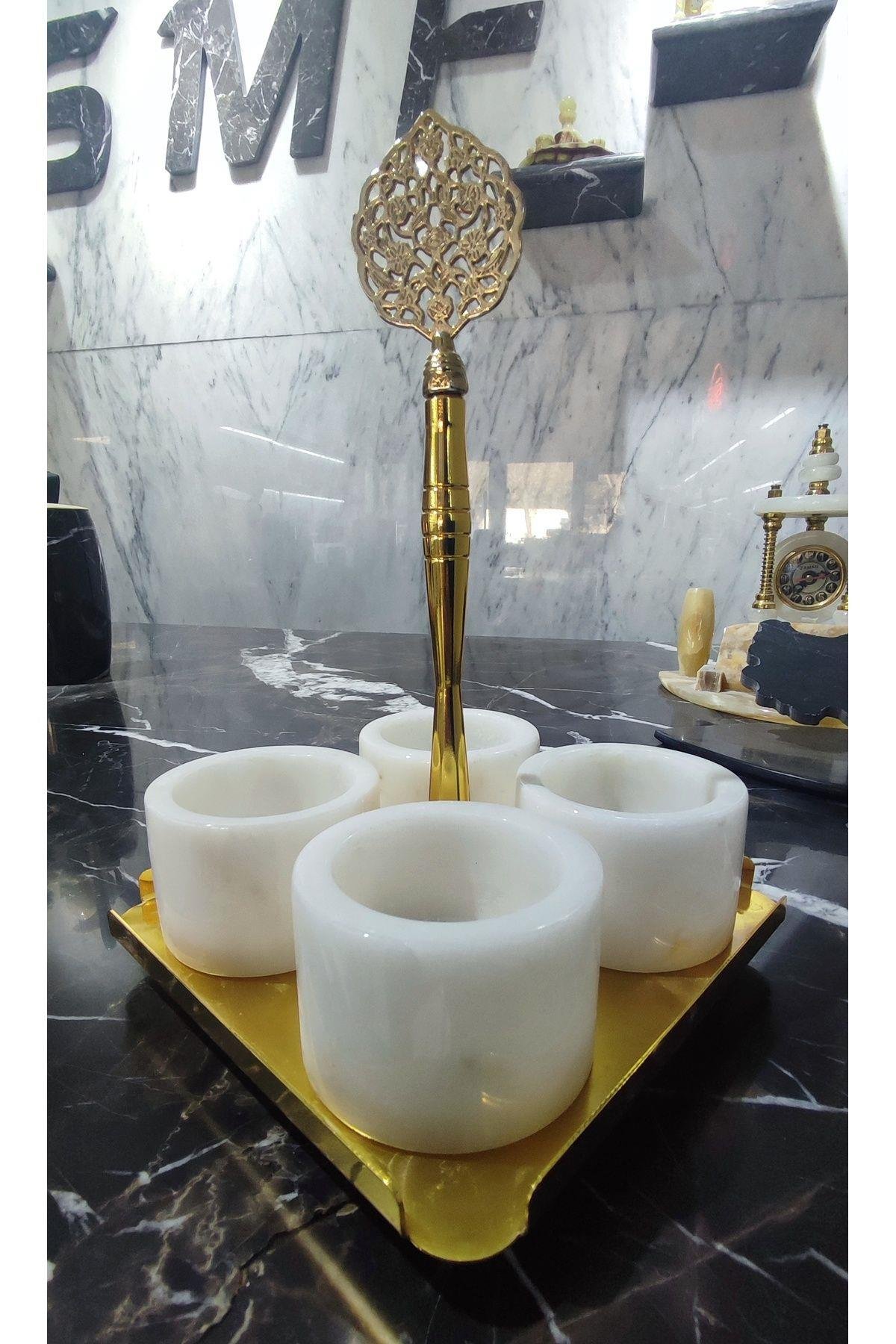 BEYAZ MERMER BAHARATLIK SETİ 5Lİ GOLD METAL STAND