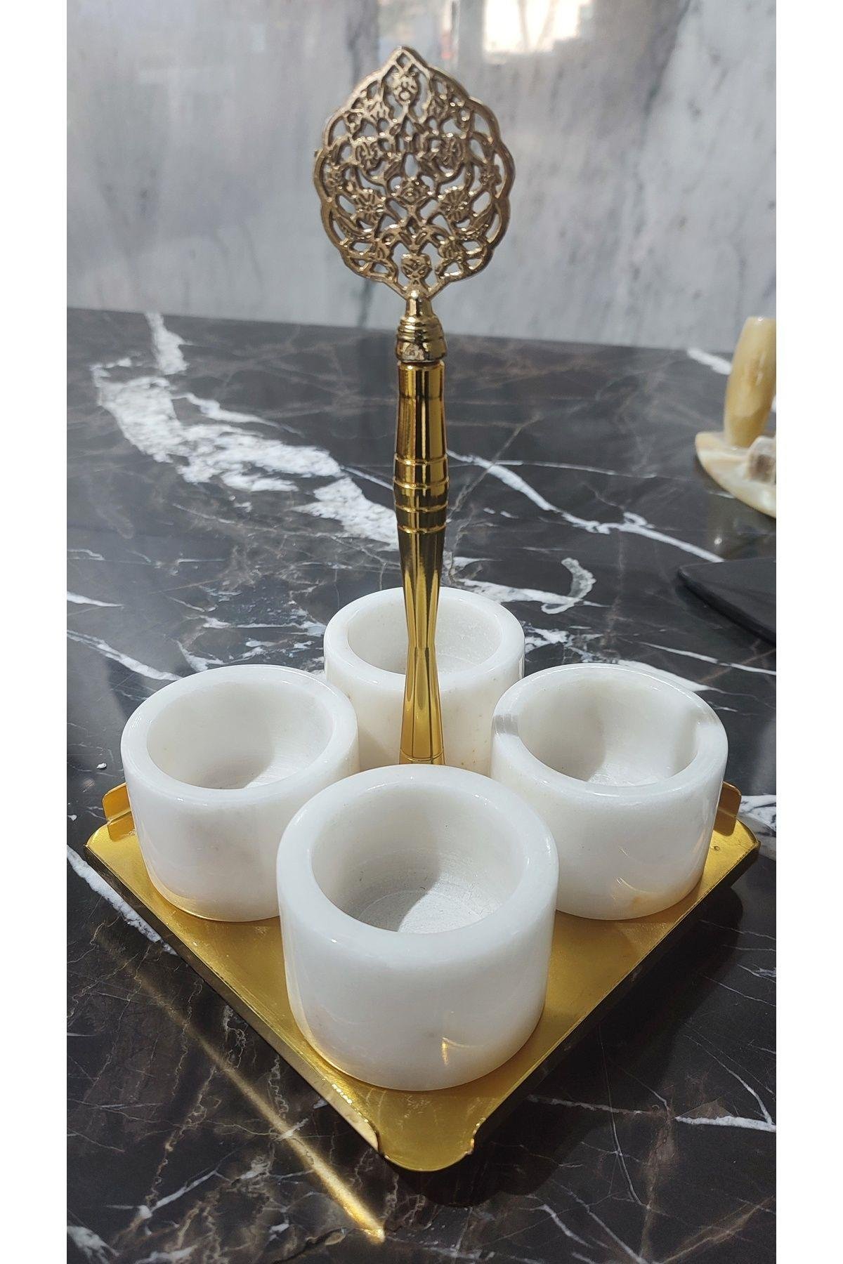 BEYAZ MERMER BAHARATLIK SETİ 5Lİ GOLD METAL STAND