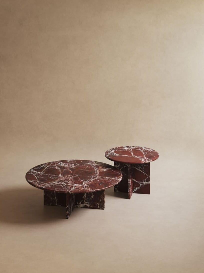 Rosso Levanto Marble Coffee Table - Elazığ Vişne Mermer Orta Sehpa 2'li