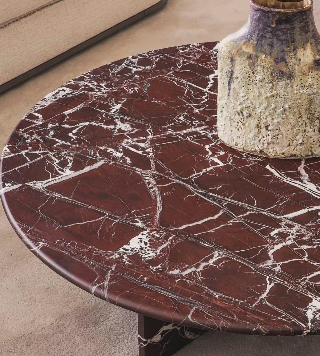 Rosso Levanto Marble Coffee Table - Elazığ Vişne Mermer Orta Sehpa 2'li