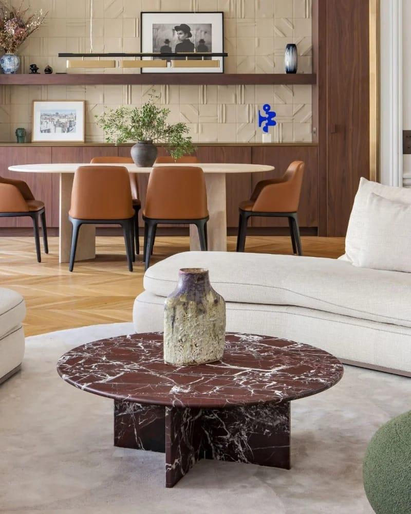 Rosso Levanto Marble Coffee Table - Elazığ Vişne Mermer Orta Sehpa 2'li