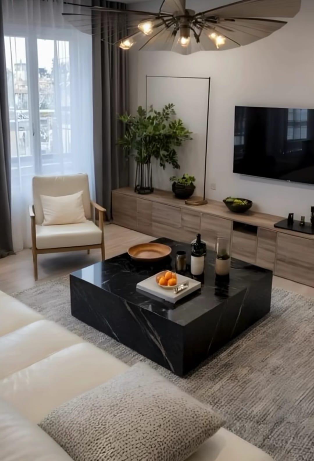 Siyah Mermer Küp Sehpa - Coffee Table