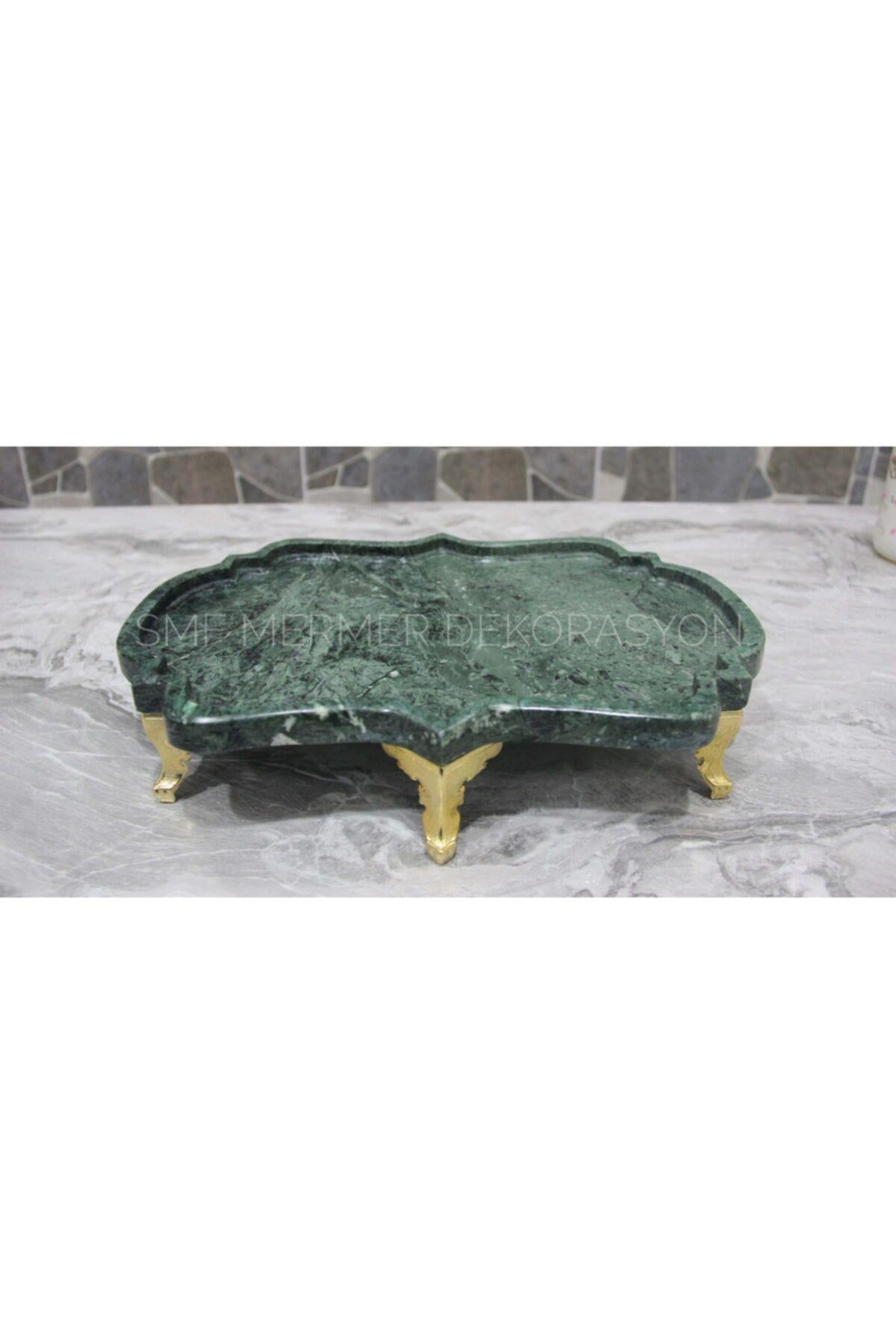 Verde Guatemala - Yeşil Mermer Sunum Tepsisi | Varank Ayaklı Sunum | 25*35cm | Tek Parçadan Üretim |