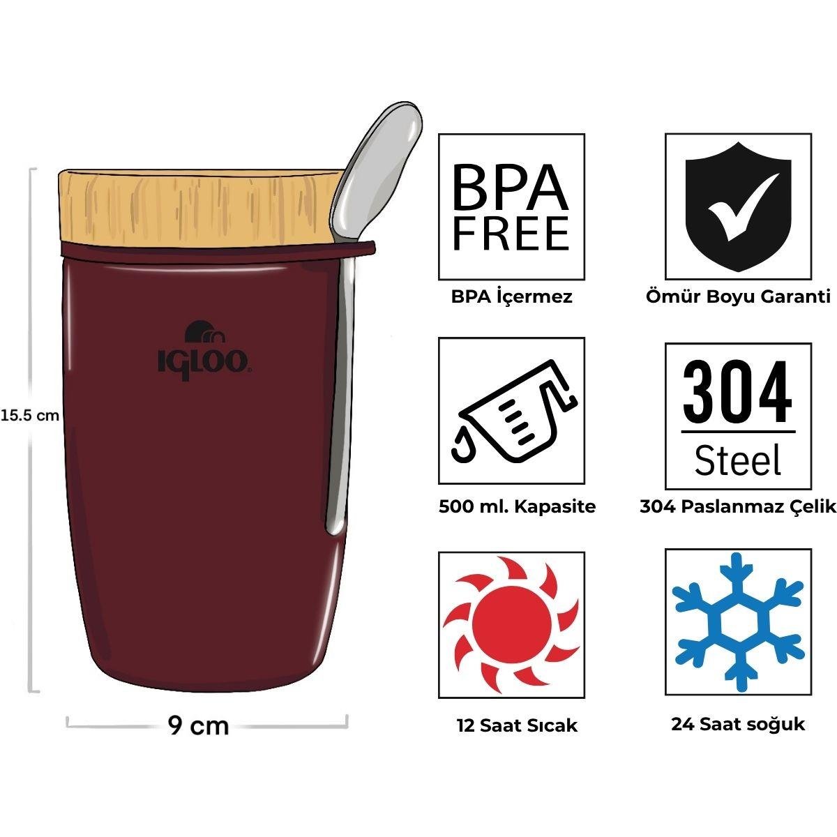Igloo Bamboo Yemek Termosu 500ml-BORDO