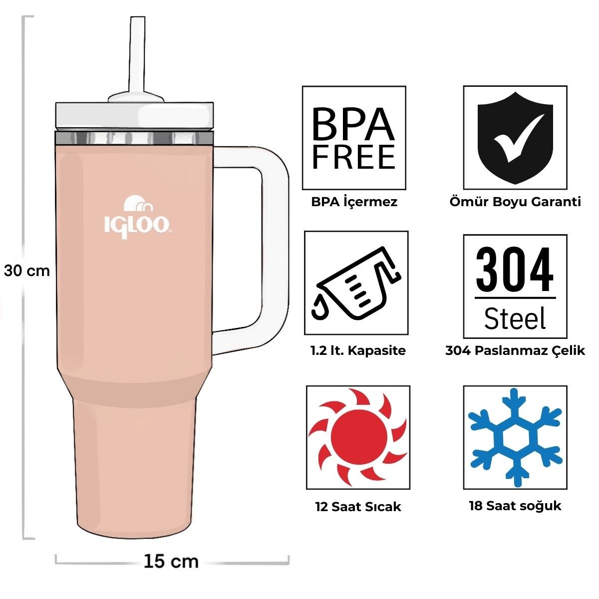 Igloo Stadler Thermo-Mug 1.2 Litre-SOMON BEYAZ