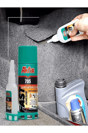 Akfix 705 Hızlı Yapıştırıcı Seti – 200 ml Sprey + 50 gr Aktivator | Çok Amaçlı, Universal Süper Güçlü Yapıştırıcı-Tutkal
