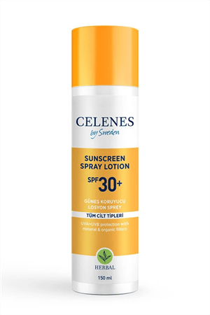 Celenes Herbal Güneş Koruyucu Losyon Sprey SPF 30+ – Bitkisel İçerikli Yüksek Koruma, 150 ml