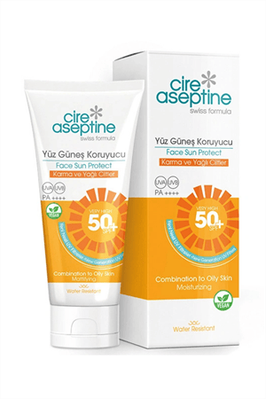 Cire Aseptine Yüz Güneş Koruyucu Krem SPF 50+ – Karma ve Yağlı Ciltler İçin, Matlaştırıcı Etki, 50 ml