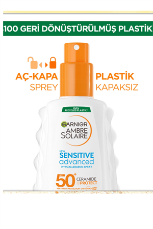 Garnier Ambre Solaire Hipoalerjenik Güneş Spreyi SPF 50+ – 150 ml | Hassas Ciltler İçin Yüksek Koruma, Parfümsüz, Suya Dayanıklı