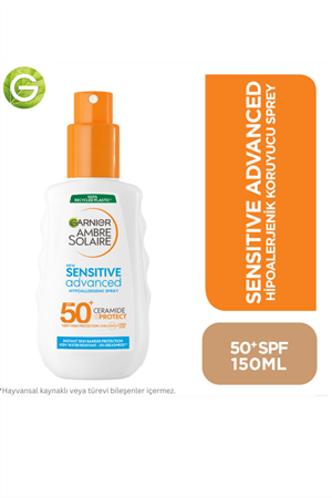 Garnier Ambre Solaire Hipoalerjenik Güneş Spreyi SPF 50+ – 150 ml | Hassas Ciltler İçin Yüksek Koruma, Parfümsüz, Suya Dayanıklı