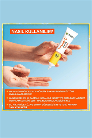Garnier C Vitamini Parlak Güneş Koruyucu Yüz Kremi SPF50+ – Işıltılı Günlük Fluid Doku, 40 ml