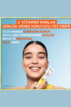 Garnier C Vitamini Parlak Güneş Koruyucu Yüz Kremi SPF50+ – Işıltılı Günlük Fluid Doku, 40 ml