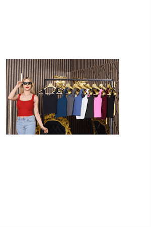 Kadın Kırmızı Fit Askılı Triko Crop Bluz – Yazlık Basic Şıklık