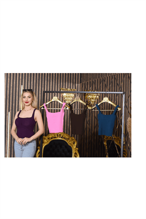 Kadın Kırmızı Fit Askılı Triko Crop Bluz – Yazlık Basic Şıklık