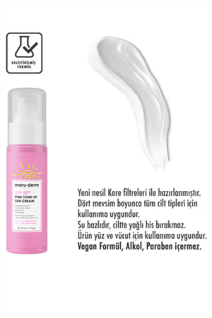 Maruderm Pembe Ton Eşitleyici Güneş Kremi SPF 50+ – Renkli Koruyucu Krem, 50 ml