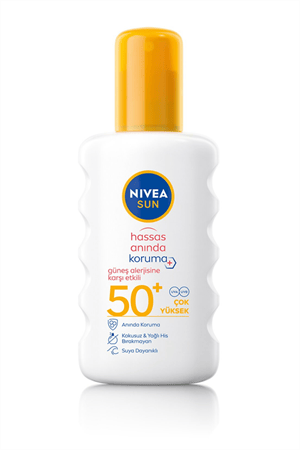 Nivea Sun Güneş Alerjisine Karşı Güneş Spreyi SPF 50+ – 200 ml | Hassas Ciltler İçin Yüksek Koruma | Suya Dayanıklı, Parfümsüz