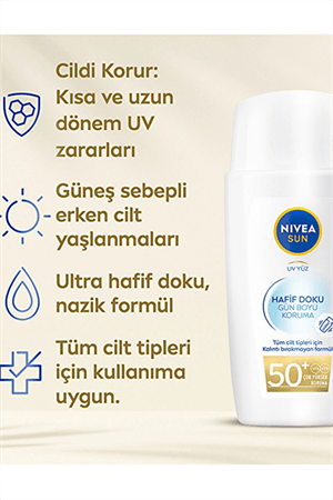 Nivea Sun Hafif Dokulu Yüz Güneş Koruyucu Krem SPF 50 – Yağsız, Mat Görünüm, 40 ml