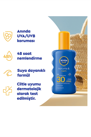 Nivea Sun SPF30 Güneş Koruyucu & Nemlendirici Vücut Spreyi – UVA & UVB Yüksek Koruma, 200 ml