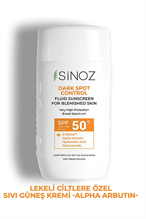 Sinoz SPF 50+ Lekeli Ciltlere Özel Sıvı Güneş Kremi – Leke Karşıtı, Hafif Yapı, Yüksek Koruma, 50 ml