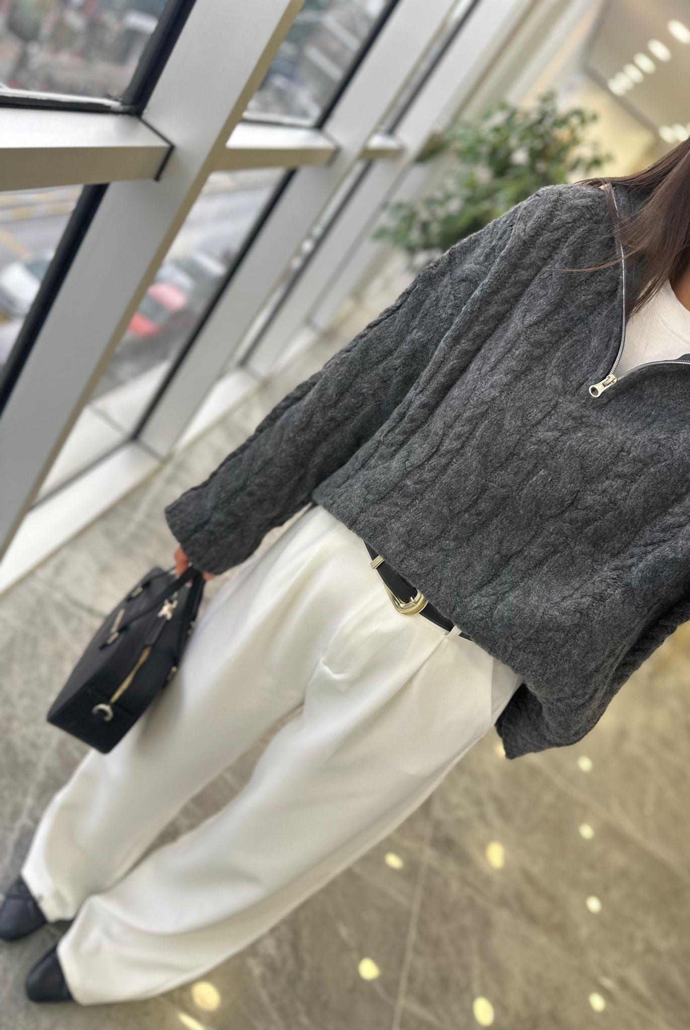 KAZAKModa MTGRİFRMRLKZK100Gri Fermuarlı Premium Kazak