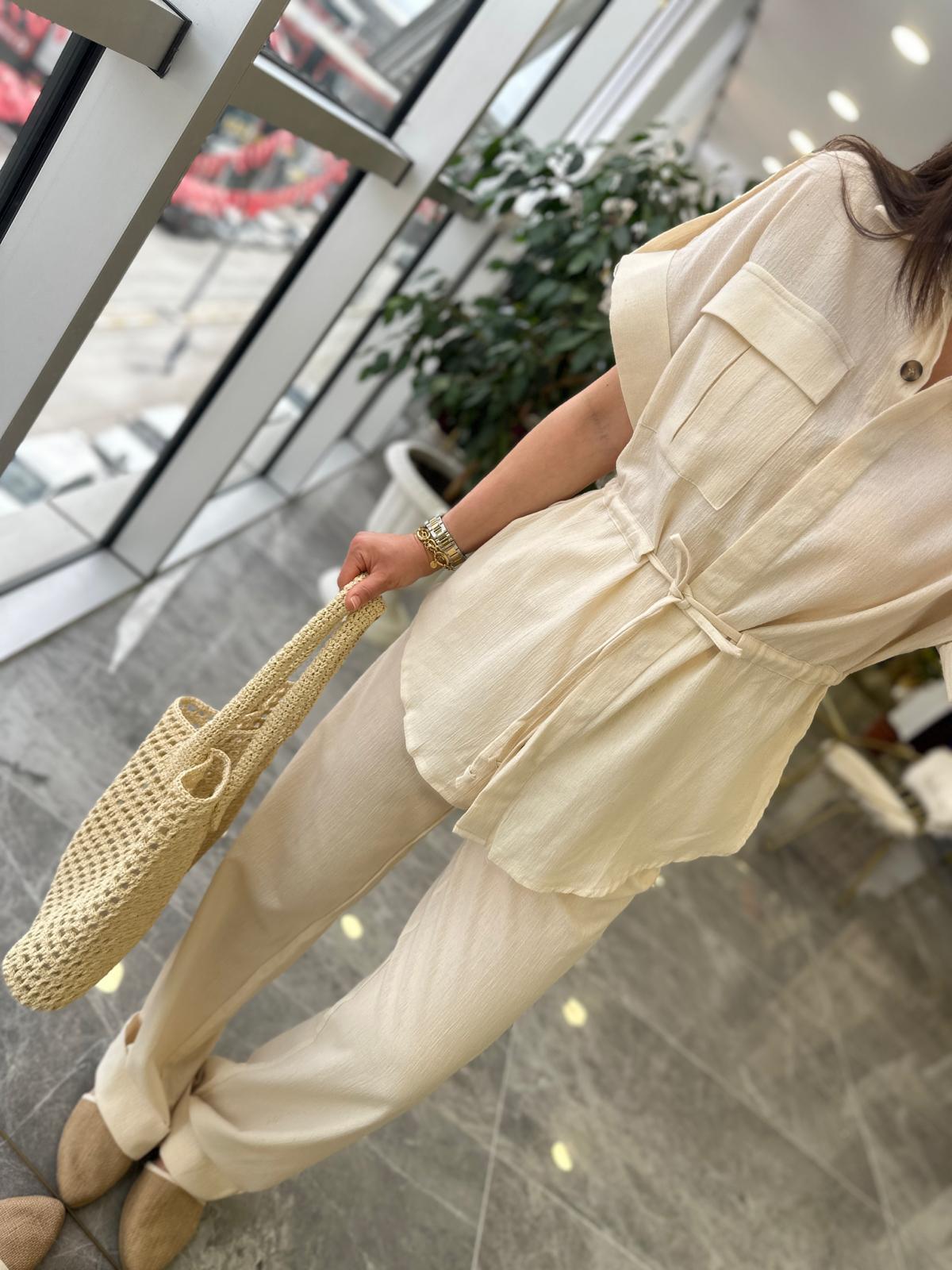 TAKIMModa MTKTNTKM900Keten Pantolon Gömlek Takım