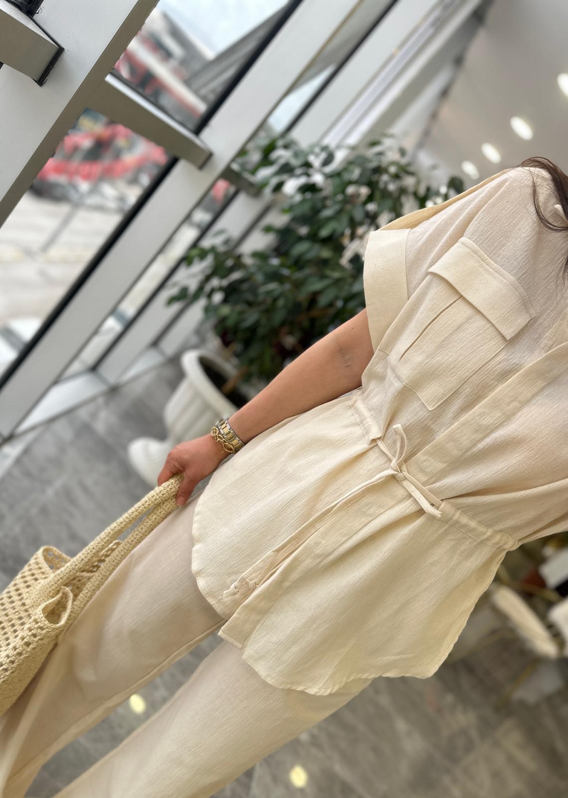 TAKIMModa MTKTNTKM900Keten Pantolon Gömlek Takım