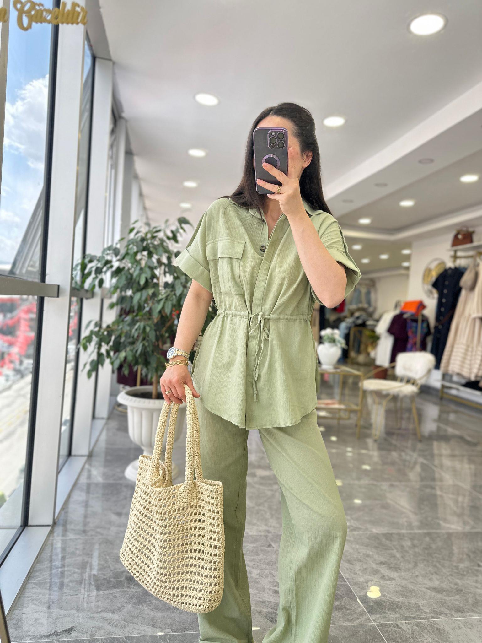 TAKIMModa MTKTNTKM900Keten Pantolon Gömlek Takım