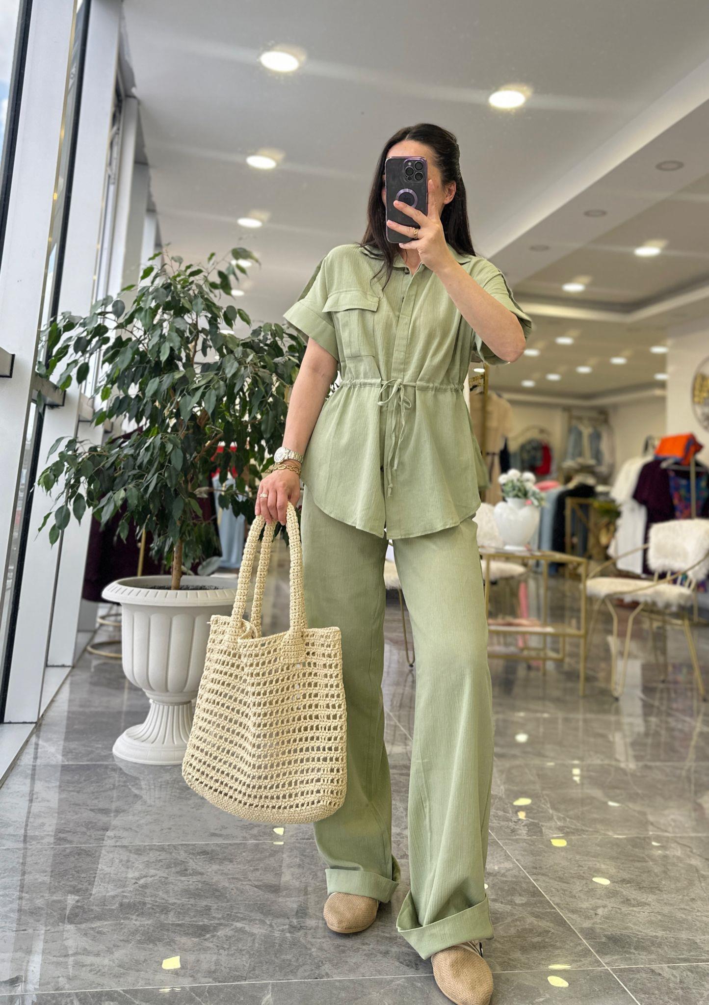 TAKIMModa MTKTNTKM900Keten Pantolon Gömlek Takım