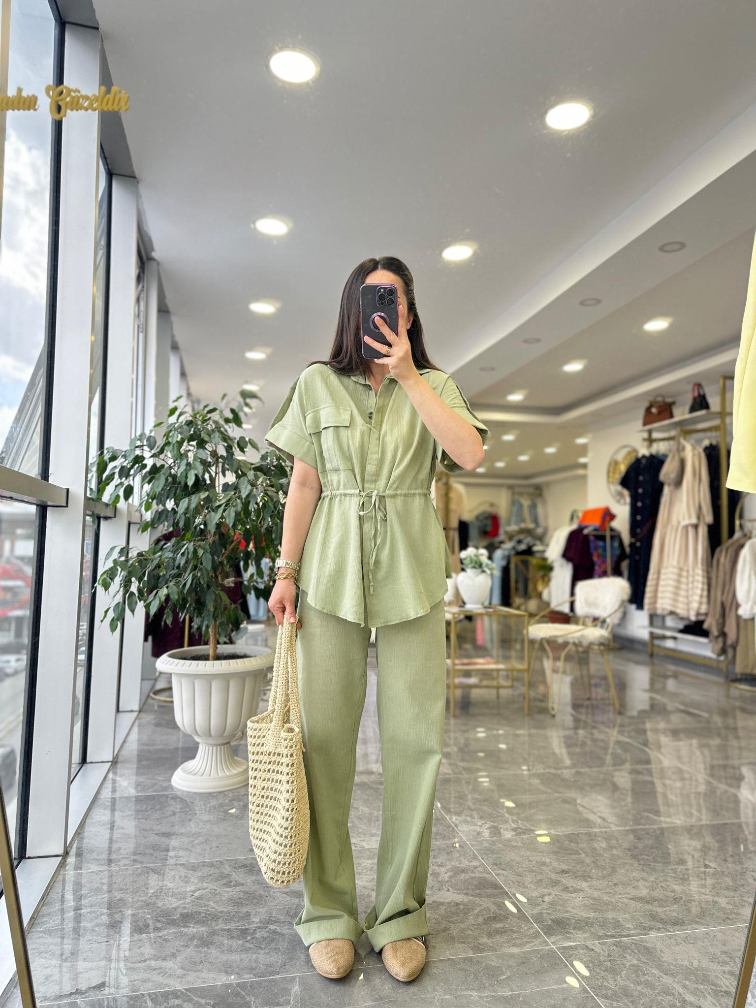 TAKIMModa MTKTNTKM900Keten Pantolon Gömlek Takım