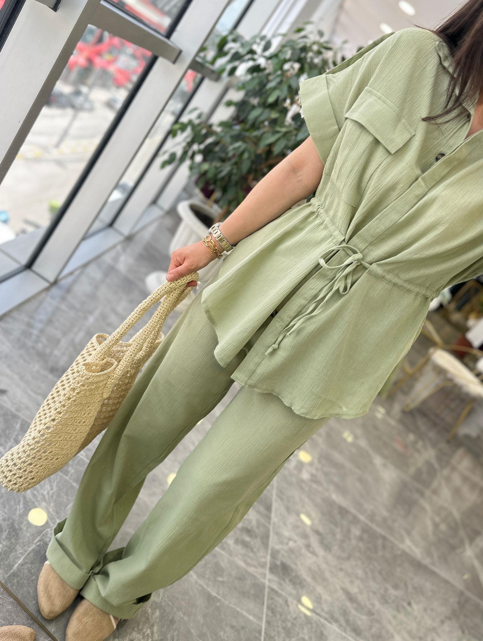 TAKIMModa MTKTNTKM900Keten Pantolon Gömlek Takım