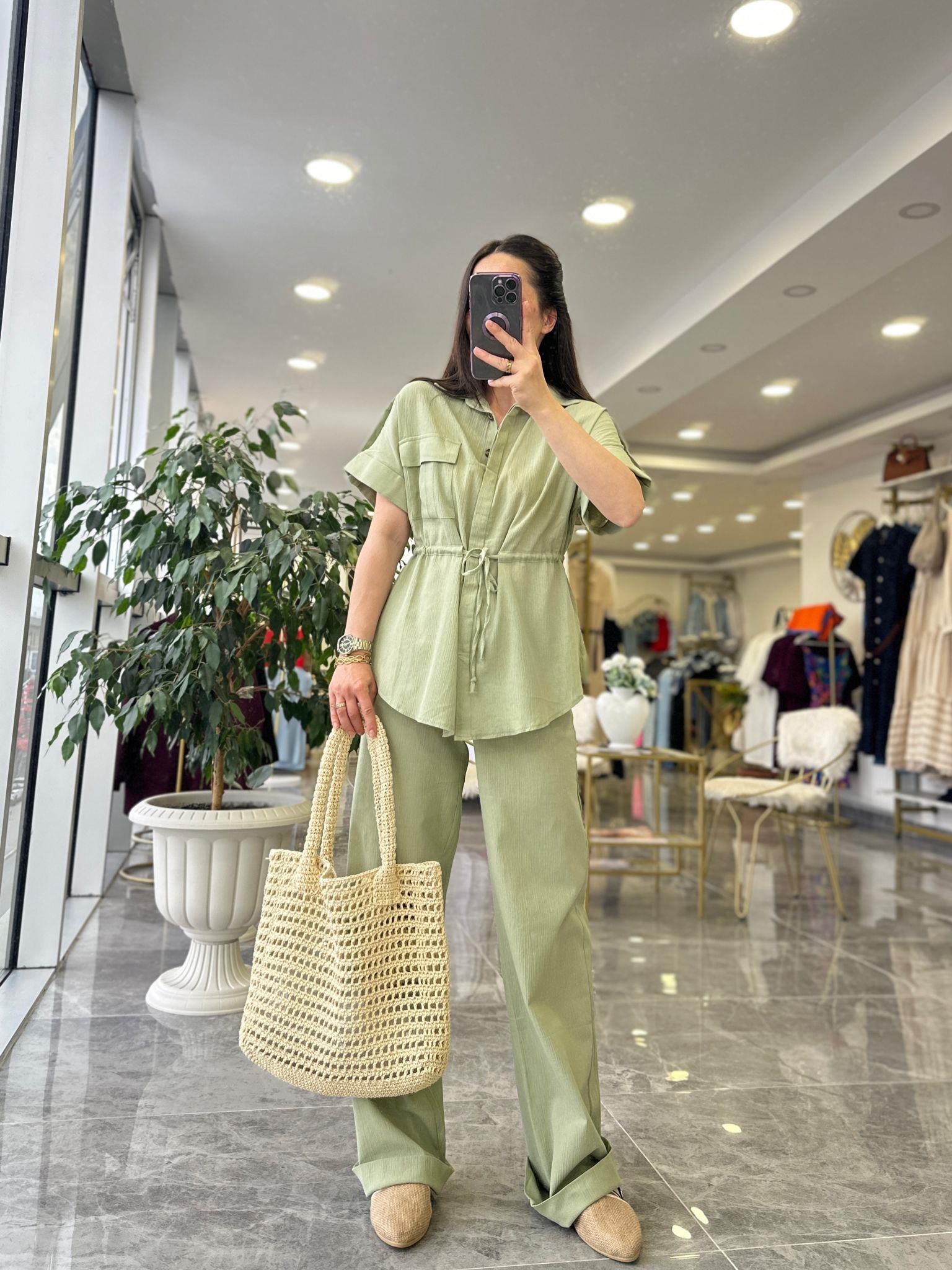 TAKIMModa MTKTNTKM900Keten Pantolon Gömlek Takım