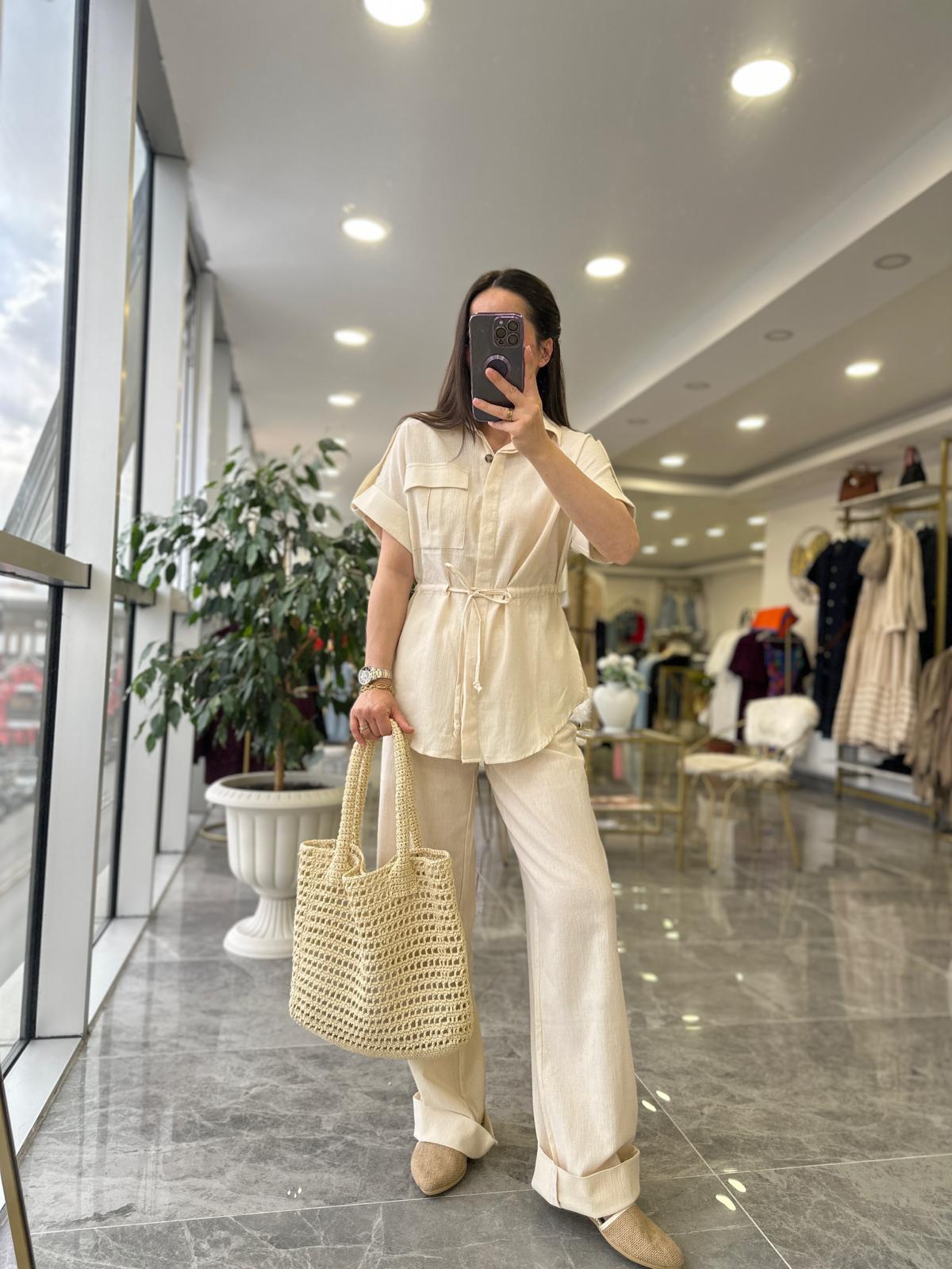 TAKIMModa MTKTNTKM900Keten Pantolon Gömlek Takım