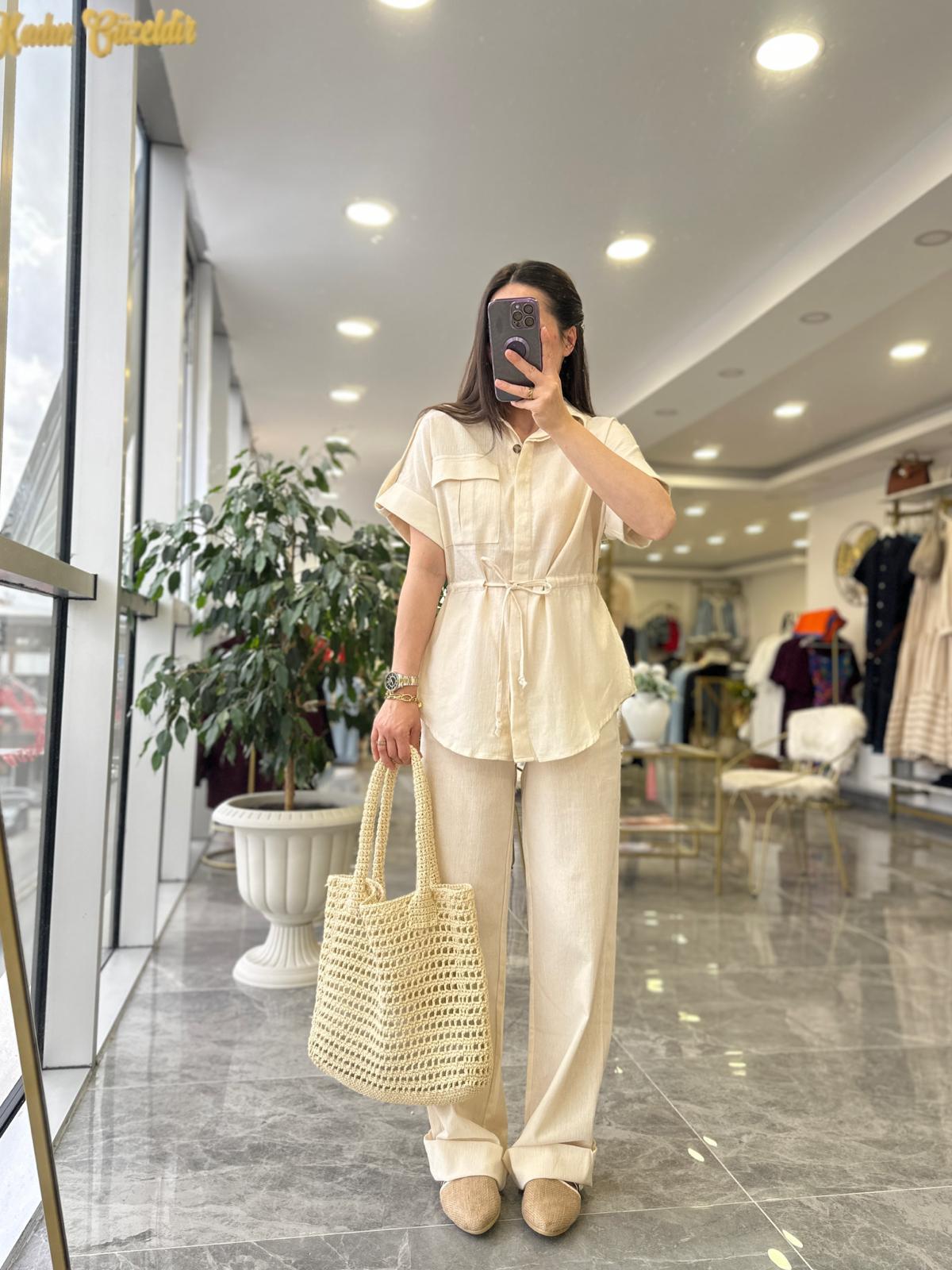 TAKIMModa MTKTNTKM900Keten Pantolon Gömlek Takım