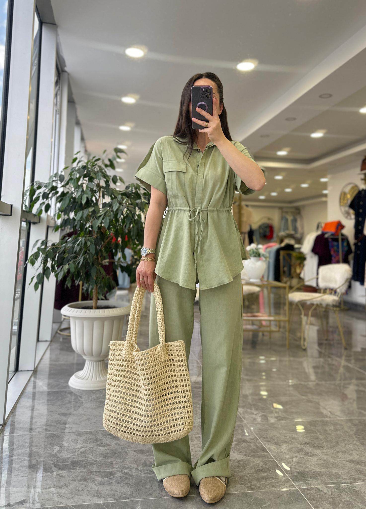 TAKIMModa MTKTNTKM900Keten Pantolon Gömlek Takım