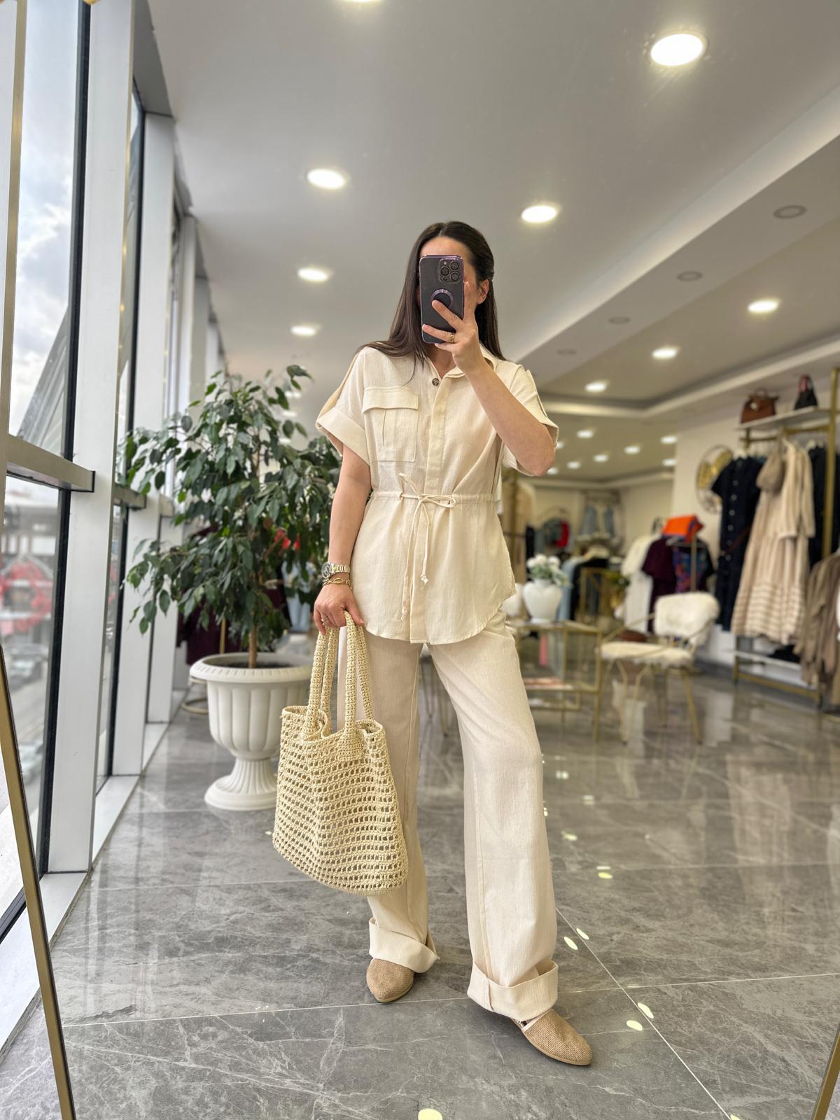 TAKIMModa MTKTNTKM900Keten Pantolon Gömlek Takım