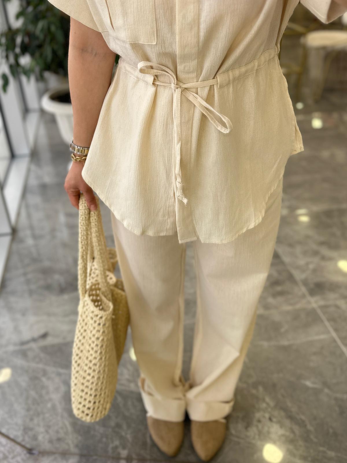 TAKIMModa MTKTNTKM900Keten Pantolon Gömlek Takım