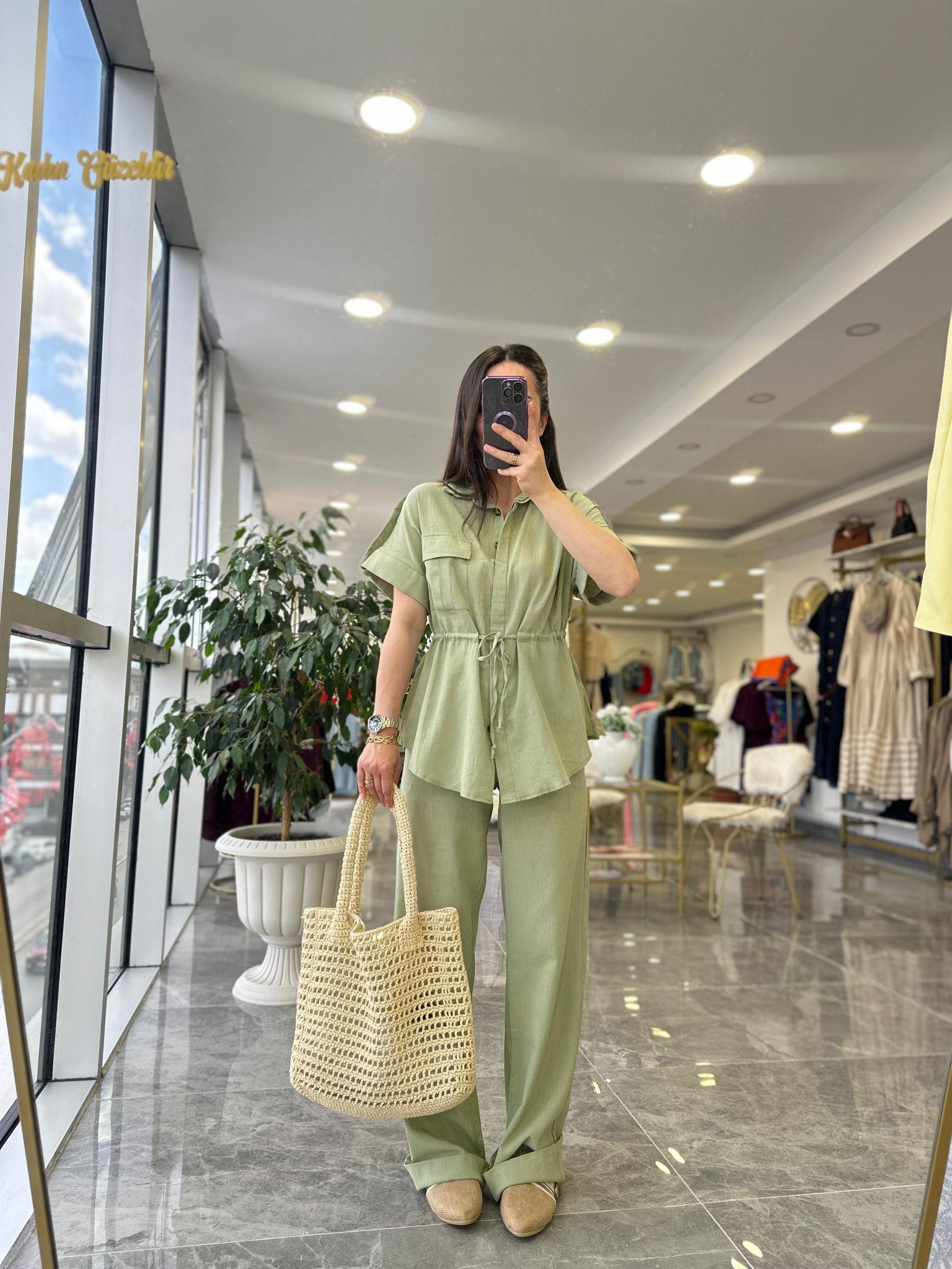 TAKIMModa MTKTNTKM900Keten Pantolon Gömlek Takım