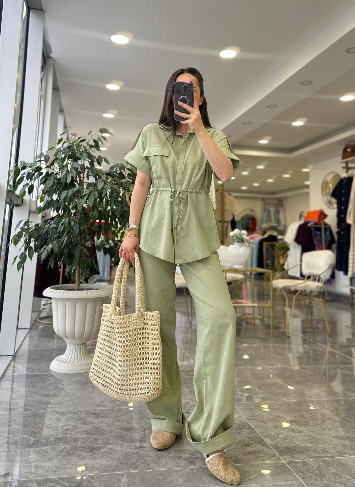 TAKIMModa MTKTNTKM900Keten Pantolon Gömlek Takım