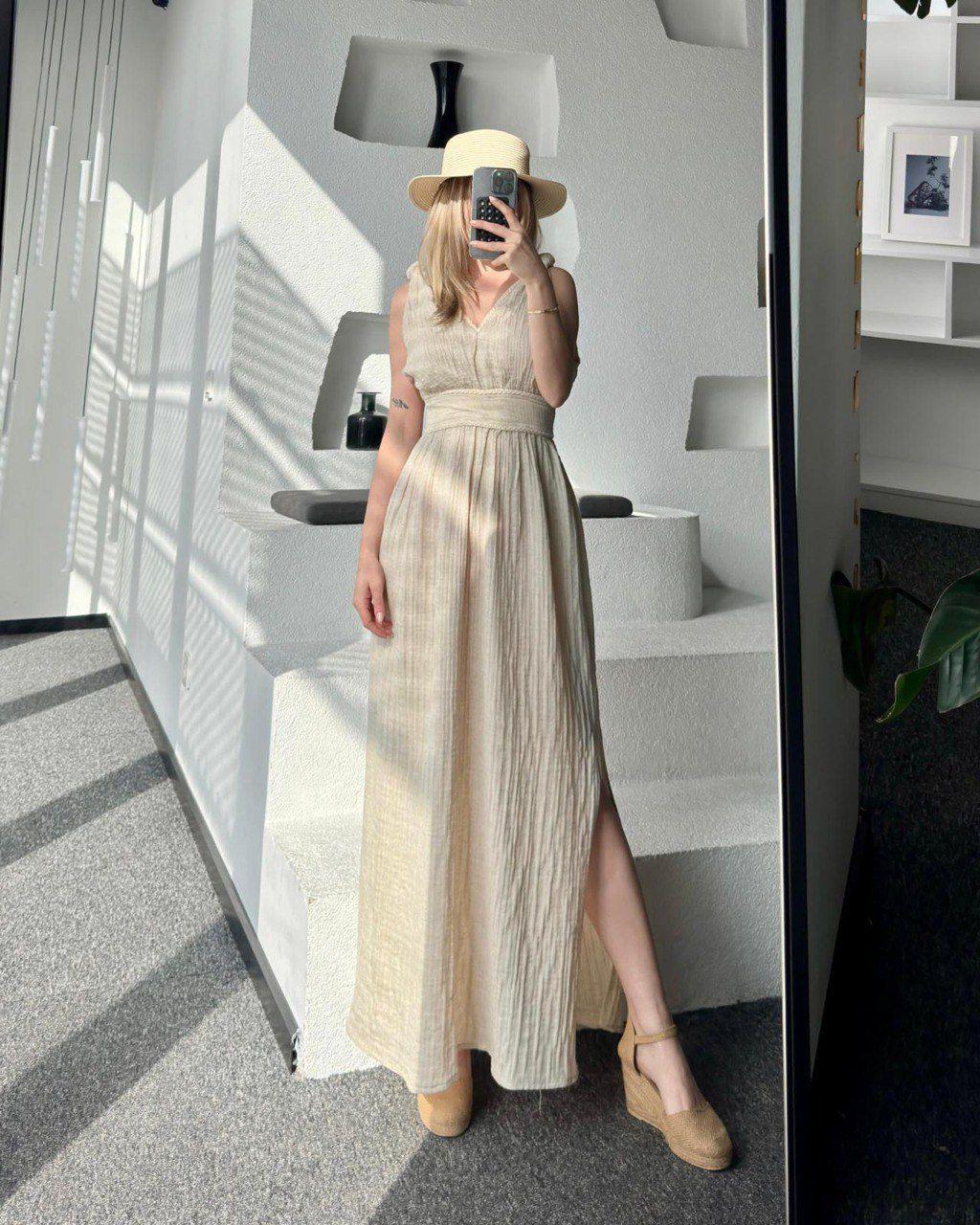 ELBİSEModa MTKTNELBS900Omuz Düğümlü Keten Elbise 