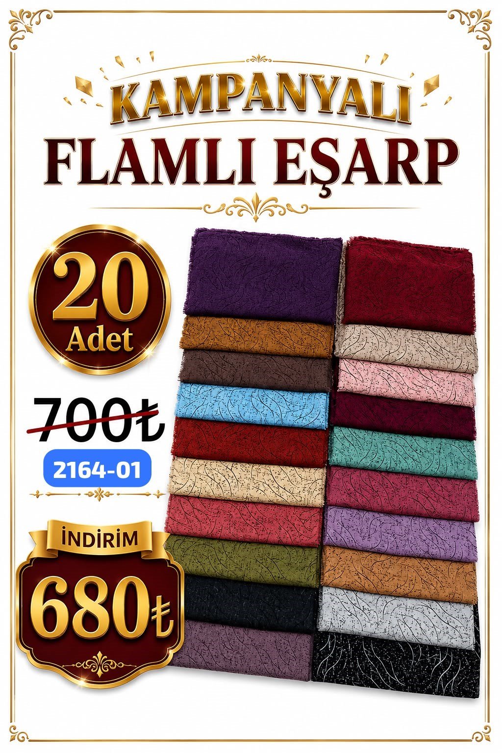 Kampanyalı Ekonomik Flamlı Eşarp Set
