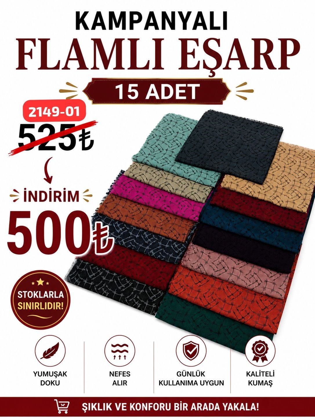Kampanyalı Flamlı Eşarp