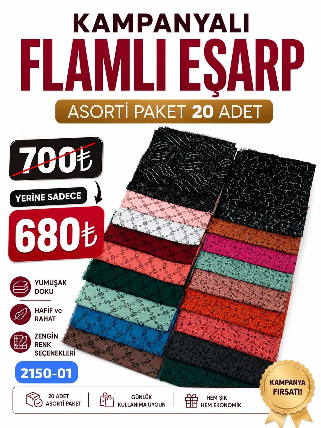 Kampanyalı Flamlı Eşarp