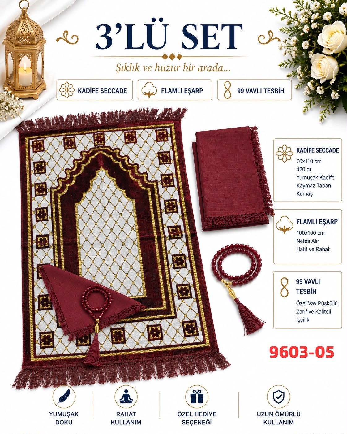 Seccade Eşarp Tesbih Set