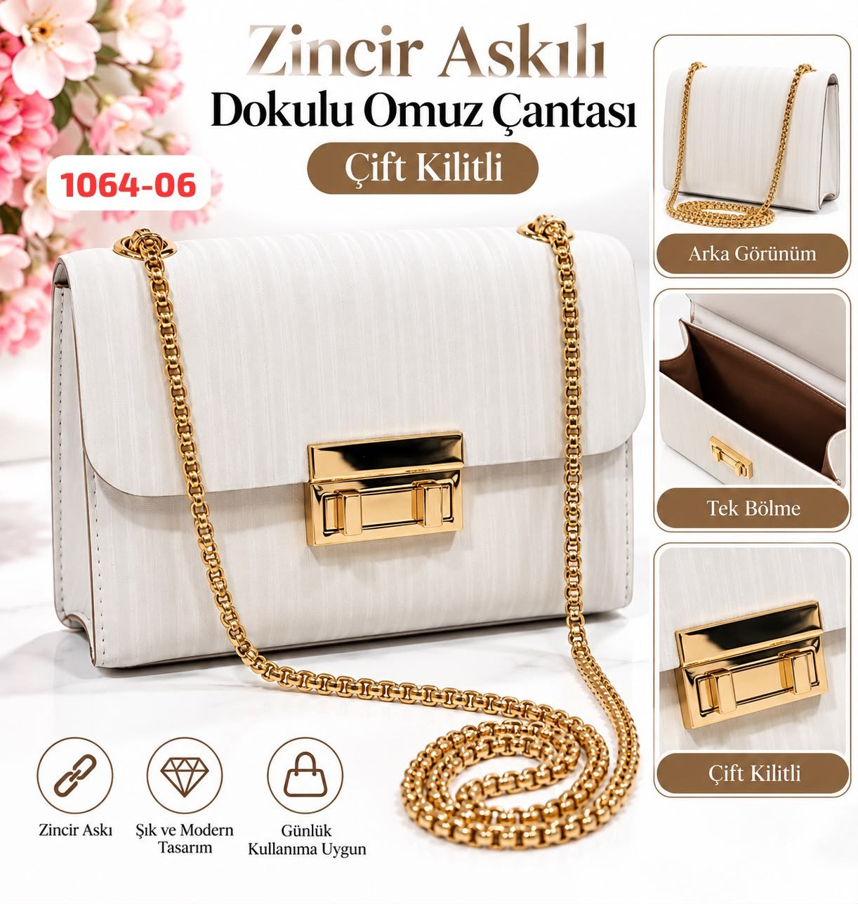 Zincir Askılı Dokulu Omuz Çantası